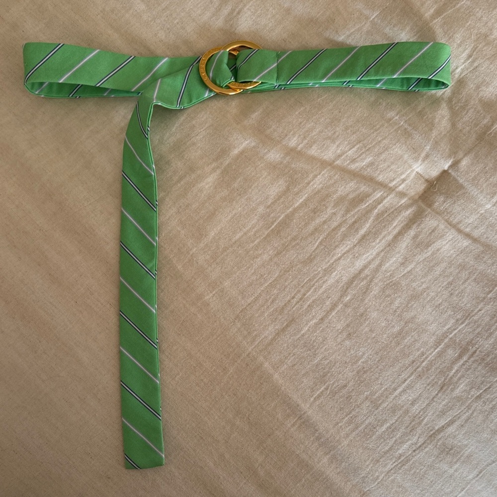 NWOT RALPH LAUREN Green Striped Belt with Gold Buckle